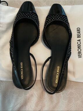 Veronica Beard Black Patent & Crystal-Trim Slingback Flats